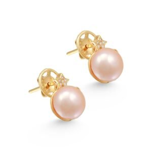 18k yellow gold earrings with freshwater pearls and diamonds