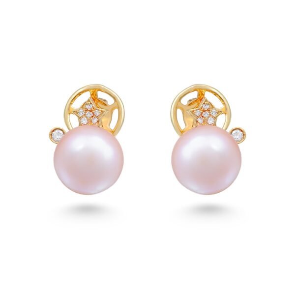 18k yellow gold earrings with freshwater pearls and diamonds - Image 3