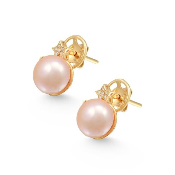 18k yellow gold earrings with freshwater pearls and diamonds - Image 2