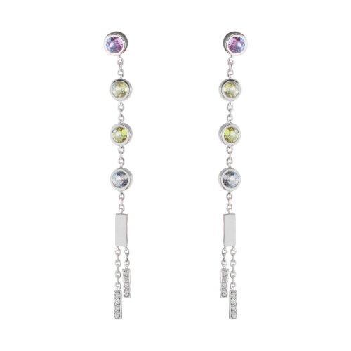 18K White Gold Diamond and Sapphire Earrings
