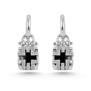 Elegant 18k White Gold Earrings with Diamonds and Onyx