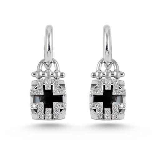 Elegant 18k White Gold Earrings with Diamonds and Onyx