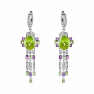 18K White Gold Diamond, Peridot, and Amethyst Earrings