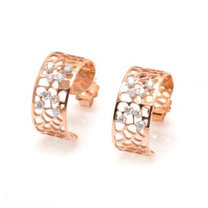 18K Rose and White Gold Round Brilliant Diamond Earrings