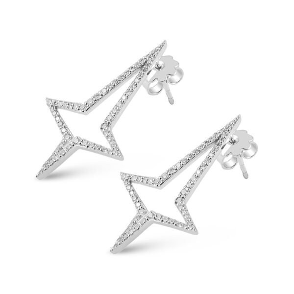 18K White Gold Round Brilliant Diamond Star Earrings - Image 2