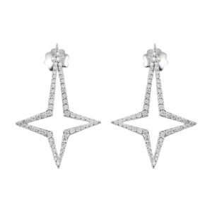 18K White Gold Round Brilliant Diamond Star Earrings