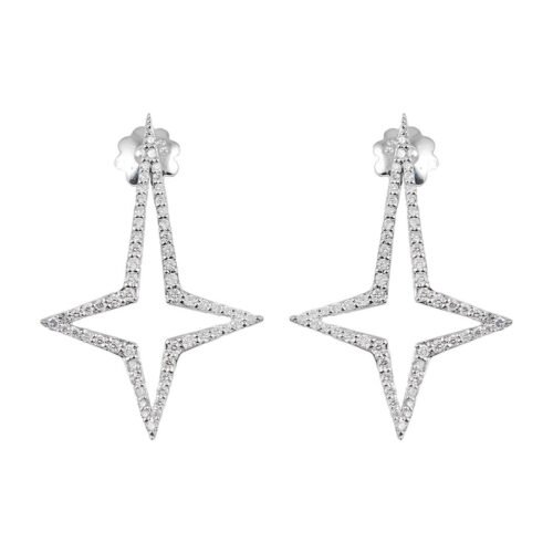 18K White Gold Round Brilliant Diamond Star Earrings