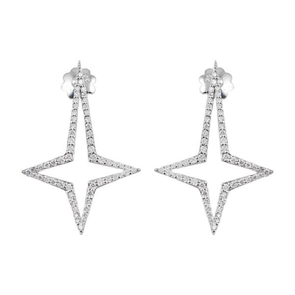 18K White Gold Round Brilliant Diamond Star Earrings