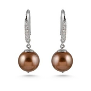 18K White Gold Diamond and Tahitian Pearl Earrings