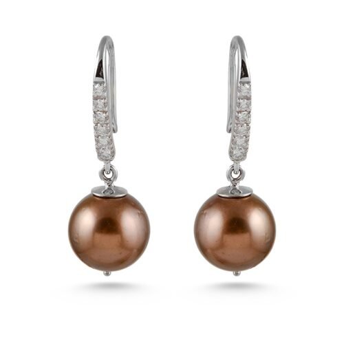 18K White Gold Diamond and Tahitian Pearl Earrings