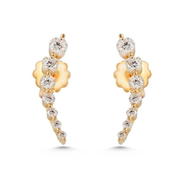 18K Yellow Gold Diamond Earrings - Image 3
