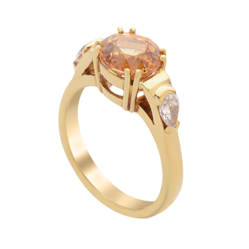 18K Yellow Gold Orange Sapphire Ring