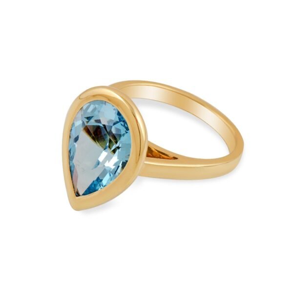 Radiant Elegance 18K Yellow Gold Blue Topaz Ring - Image 2