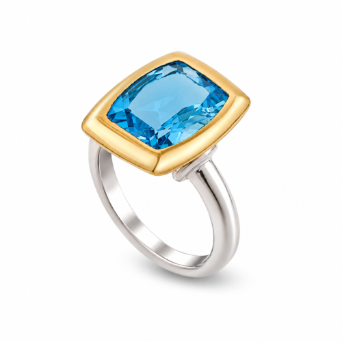 18K yellow and white gold blue topaz ring