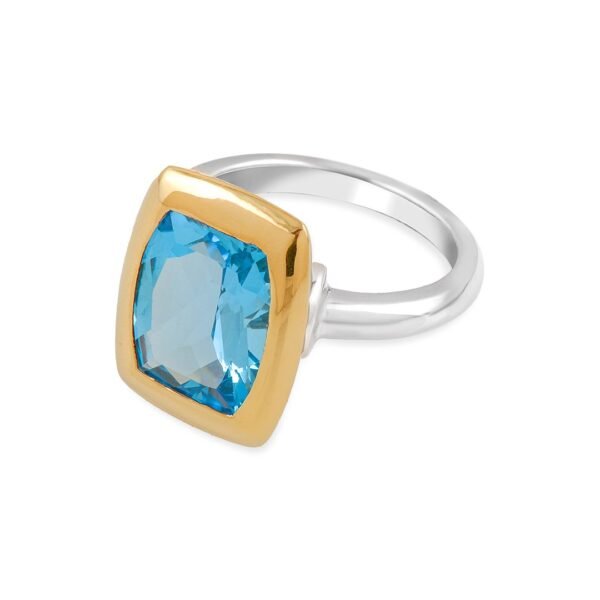 Elegant Fusion 18K Yellow and White Gold Blue Topaz Ring - Image 3