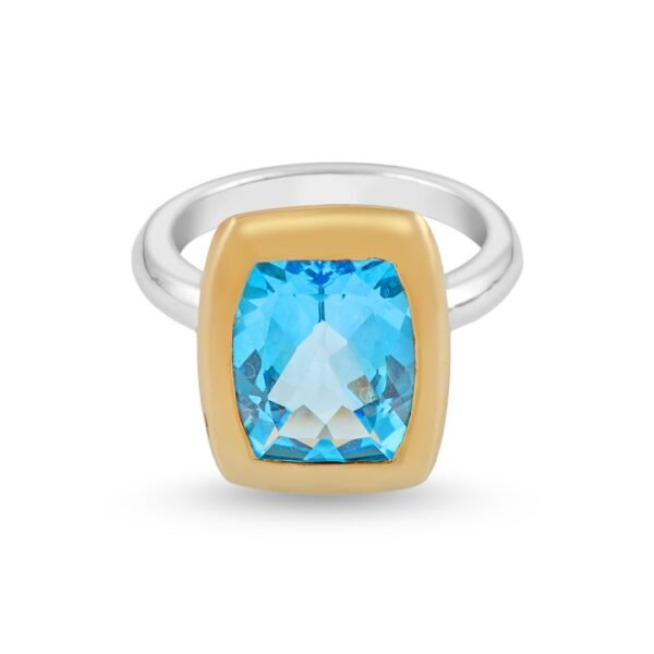 Elegant Fusion 18K Yellow and White Gold Blue Topaz Ring - Image 2