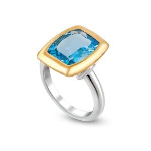 Elegant Fusion 18K Yellow and White Gold Blue Topaz Ring