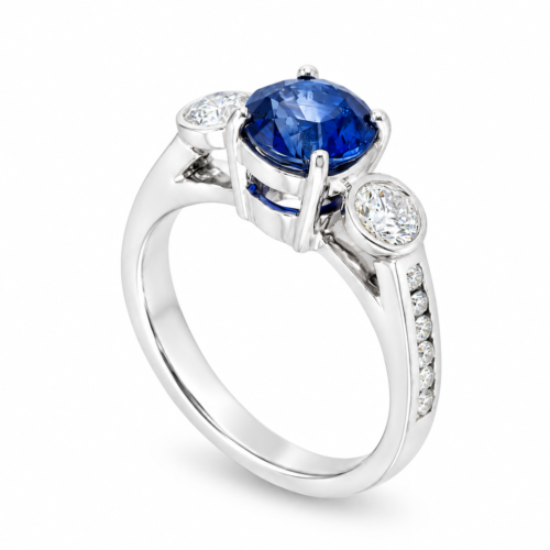 18K White Gold Ceylon Sapphire and Diamond Ring