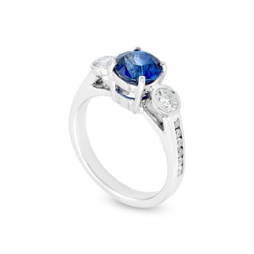 18K White Gold Ceylon Sapphire and Diamond Ring