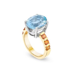 18K white and yellow gold Aquamarine and Garnet ring