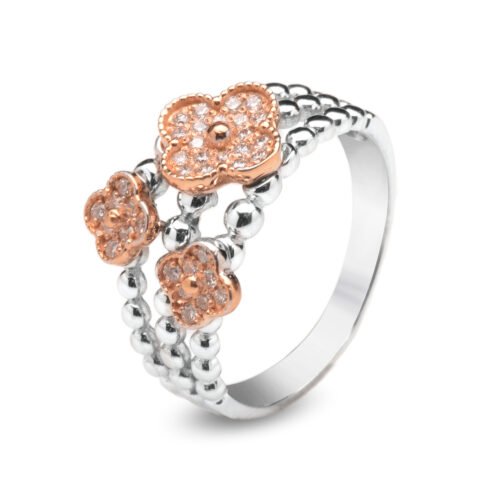 18K rose and white gold diamond ring