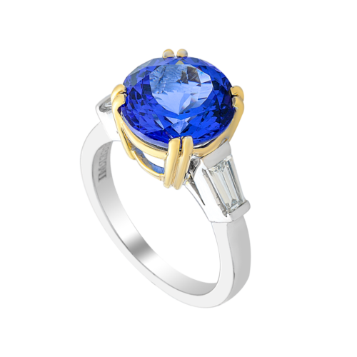 Exquisite 18k White & Yellow Gold Tanzanite Ring with Diamonds