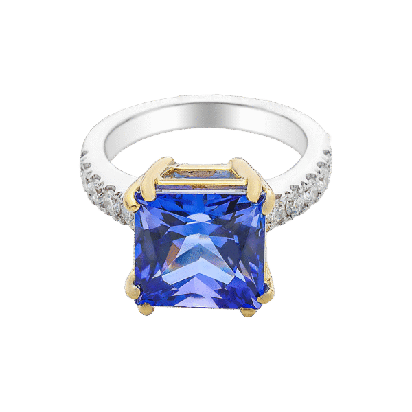 Majestic Tanzanite and Diamond Ring in White & Yellow Gold - Image 3