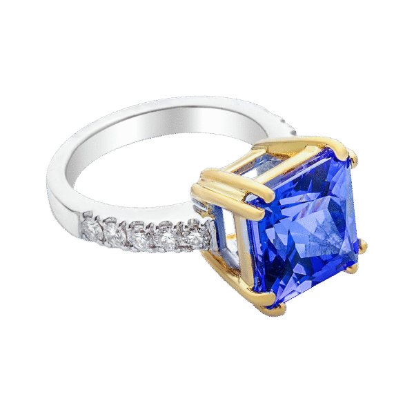 Majestic Tanzanite and Diamond Ring in White & Yellow Gold - Image 2