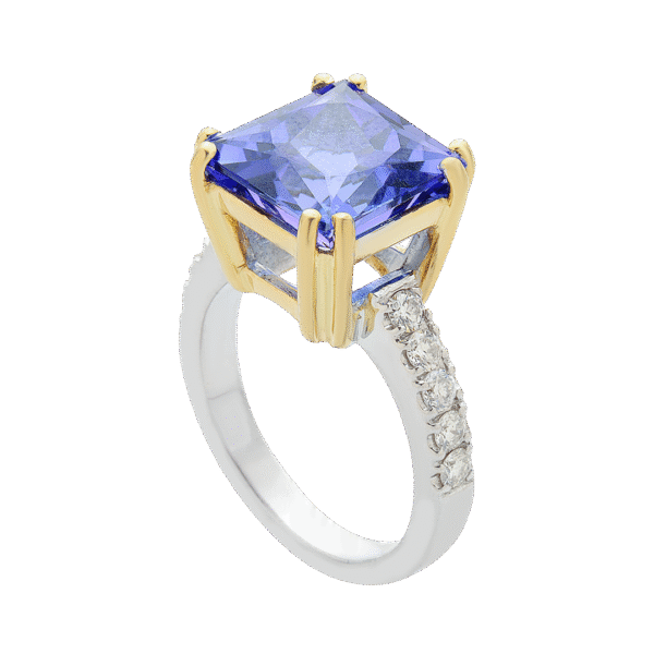 Majestic Tanzanite and Diamond Ring in White & Yellow Gold