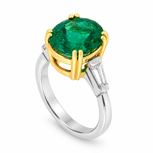 18K White and Yellow Gold Diamond and Emerald Solitaire