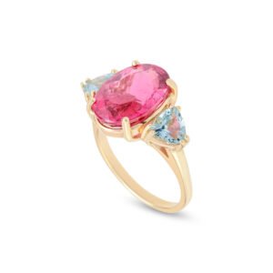 18K Yellow Gold Aquamarine and Tourmaline Ring