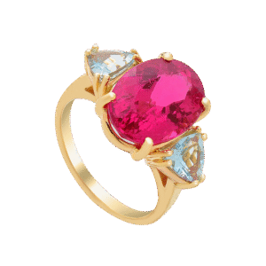 18K Yellow Gold Aquamarine and Tourmaline Ring