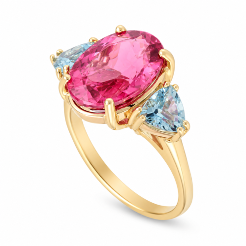 18K Yellow Gold Aquamarine and Tourmaline Ring