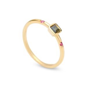 Elegant 18k Yellow Gold Ruby and Tourmaline Ring