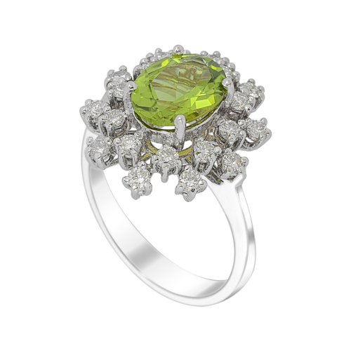 white gold diamond and peridot ring