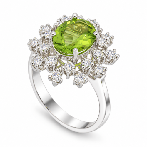 white gold diamond and peridot ring