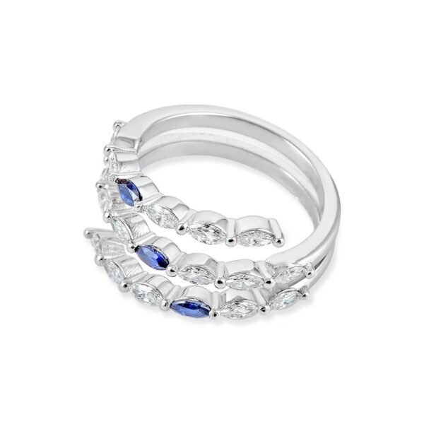 18k White Gold Marquise Diamond and Sapphire Ring - Image 3