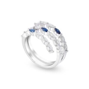 18k White Gold Marquise Diamond and Sapphire Ring