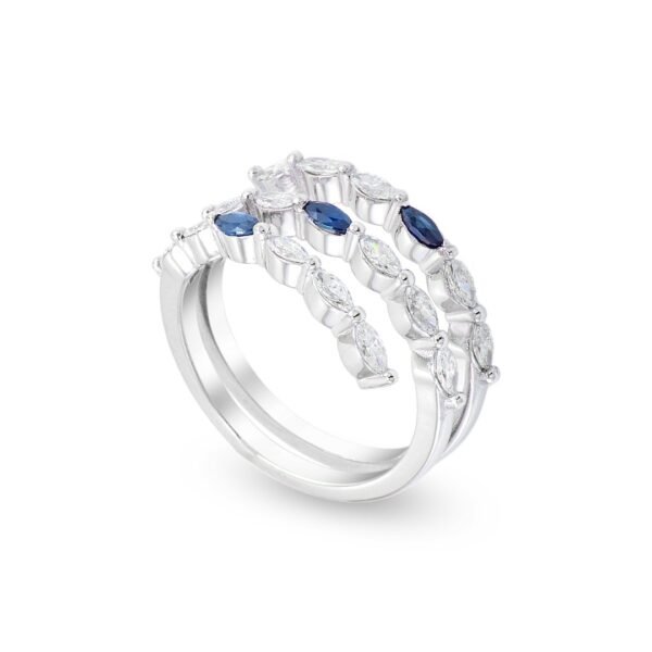 18k White Gold Marquise Diamond and Sapphire Ring