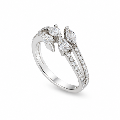 White Gold Ring with Pear and Round Diamonds
