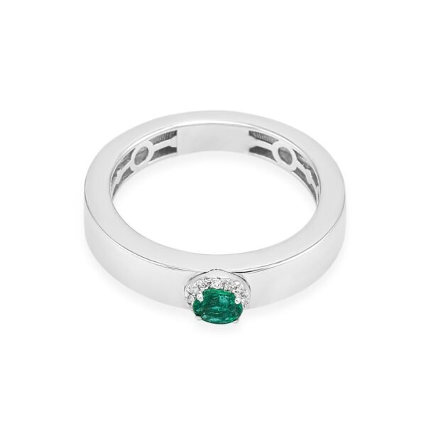 White Gold Emerald Ring with Diamond Halo - Image 2