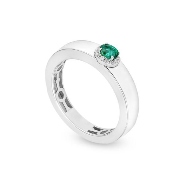 White Gold Emerald Ring with Diamond Halo