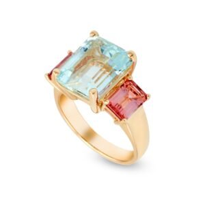 18k yellow gold tourmaline and aquamarine