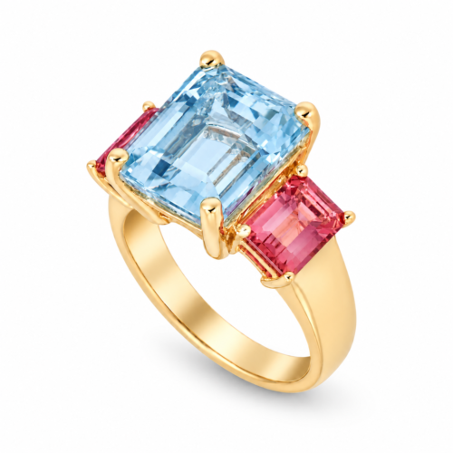 18k yellow gold tourmaline and aquamarine