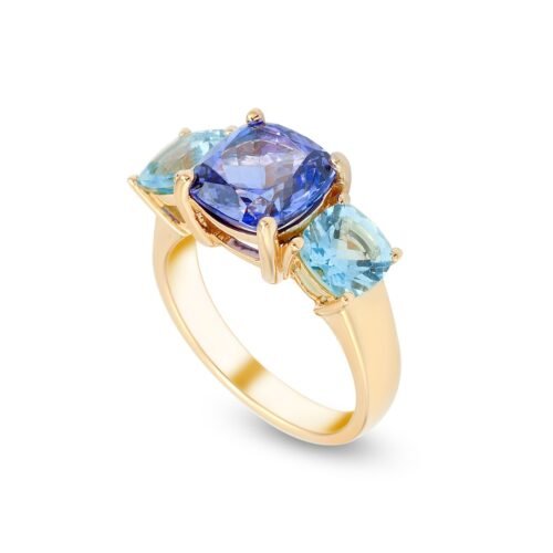18k yellow gold tanzanite and aquamarine