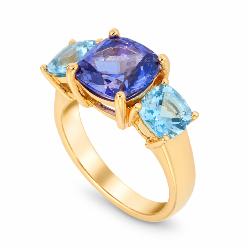 18k yellow gold tanzanite and aquamarine