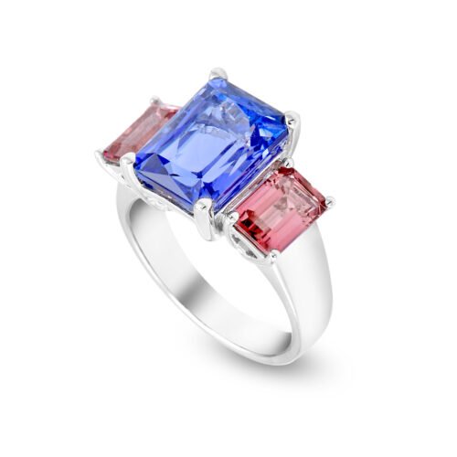 white gold tanzanite and tourmaline ring