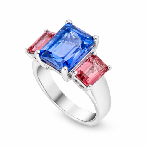 white gold tanzanite and tourmaline ring