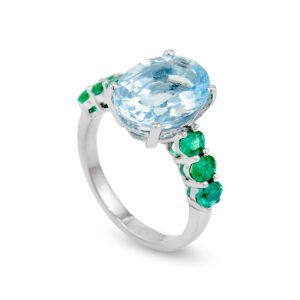 white gold emerald aquamarine ring