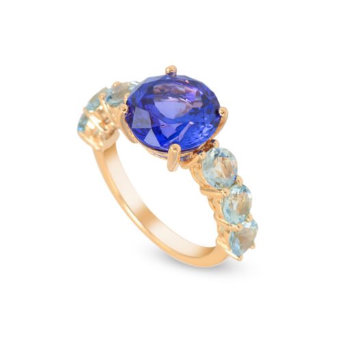 Yellow Gold Aquamarine Tanzanite Ring